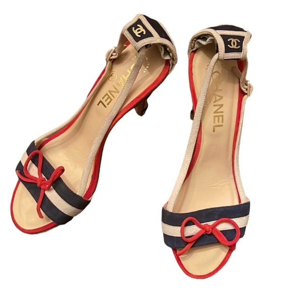 CHANEL Shoes - CHANEL Nautical Striped Suede Heels